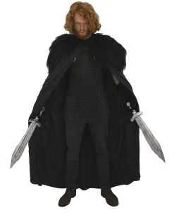 Viking Norse Medieval 60" Black Long Cape Cloak Faux Fur Collar Fancy Dress