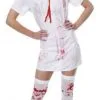 Bloody White Dress Halloween Zombie Nurse With Free Hat & Stockings Fancy Dress