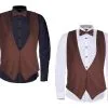 Adult Unisex Chocolate Brown Backless Waistcoats & Elasticated Dicky Bow Caberet Costume Accessory