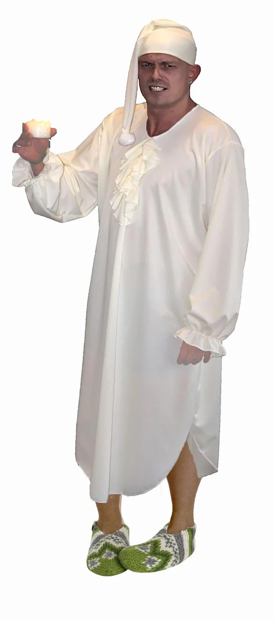 Adults White Ebeneezer Scrooge Nightgown & Cap Xmas Fancy Dress Costume 1 Adults White Ebeneezer Scrooge Nightgown & Cap Xmas Fancy Dress Costume