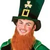 Irish Leprechaun St. Patricks Day Green Velvet Top Hat With Ginger Beard Fancy Dress