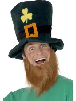 Irish Leprechaun Hat With Ginger Beard St Patricks Day Ireland Fancy Dress