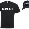 Unisex Black SWAT Police Riot Team Special Forces Squad Cap & T-Shirt Set