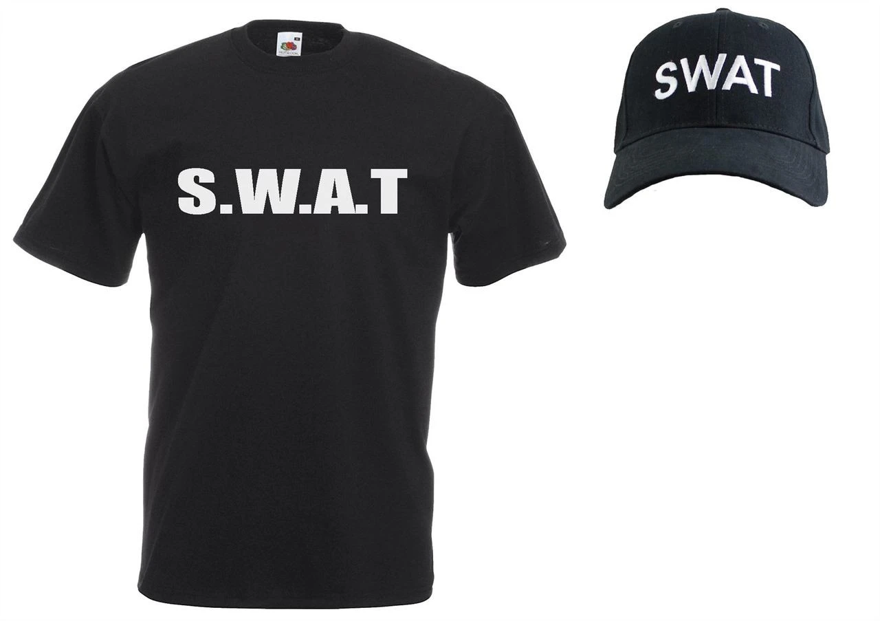 Unisex Black SWAT Police Riot Team Special Forces Squad Cap & T-Shirt Set 1 Unisex Black SWAT Police Riot Team Special Forces Squad Cap & T-Shirt Set
