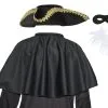 Adults Black Mantle Cape Tricorn Hat & Gloves Highwayman Fancy Dress Set