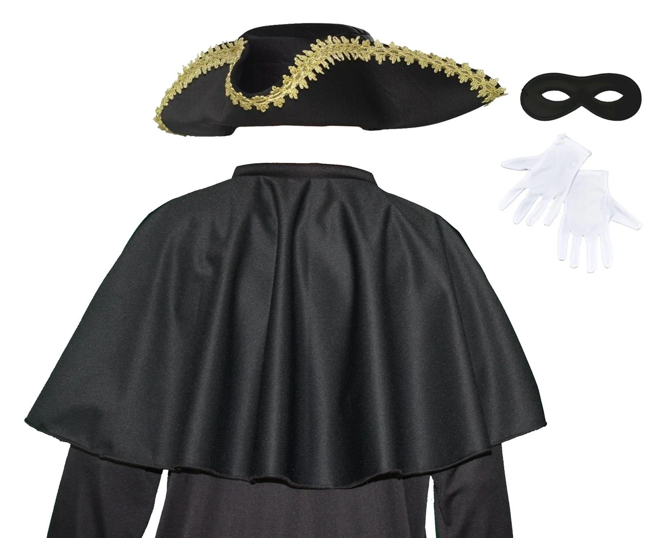 Adults Black Mantle Cape Tricorn Hat & Gloves Highwayman Fancy Dress Set 1 Adults Black Mantle Cape Tricorn Hat & Gloves Highwayman Fancy Dress Set