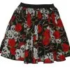 Childs Girls Halloween 15" Day Of The Dead Skulls & Roses Fancy Dress Skater Skirt