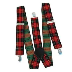 Scottish Red Tartan Punk Braces Suspenders Burns Night Fancy Dress