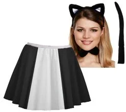 Girls 15" Black & White Feline Fancy Dress Sylvester Childs Cat Set