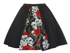 Childs 15" Day Of The Dead Skulls & Roses Panel Skirt Halloween Fancy Dress