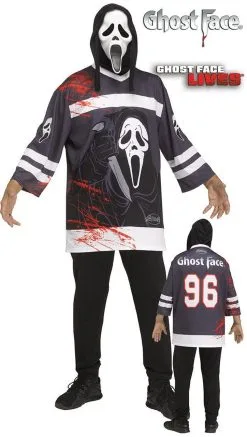 Adults Ghost Face Ice Hockey Jersey & Mask Halloween Fancy Dress Costume [One Size]
