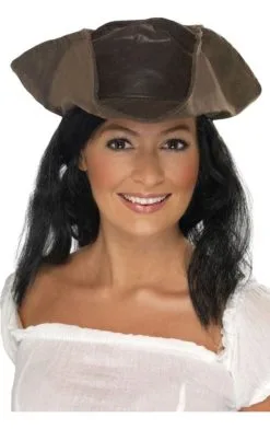 Brown Pirate Hat With Hair Pirate's Fancy Dress Cap