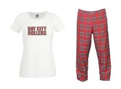 Ladies 1970s Bay City Rollers T-shirt & Tartan Fancy Dress Rock Pop Trousers