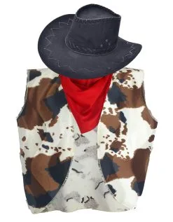 Adults Cowboy Waistcoat Hat & Neckerchief Western Wild West Fancy Dress Costume [3 Sizes]