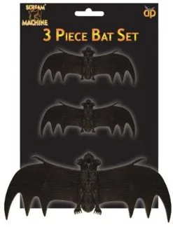 3 Pack Of Scary Rubber Bats Halloween Fancy Dress Accessories