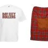 Mens 1970s Bay City Rollers T-Shirt & Red Tartan Kilt Rock Pop Fancy Dress