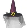 Ladies Purple Witch Hat With Metal Buckle Halloween Fancy Dress Accessory