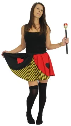 Ladies Queen Of Hearts Yellow Striped 15" Skater Skirt Wonderland Fancy Dress