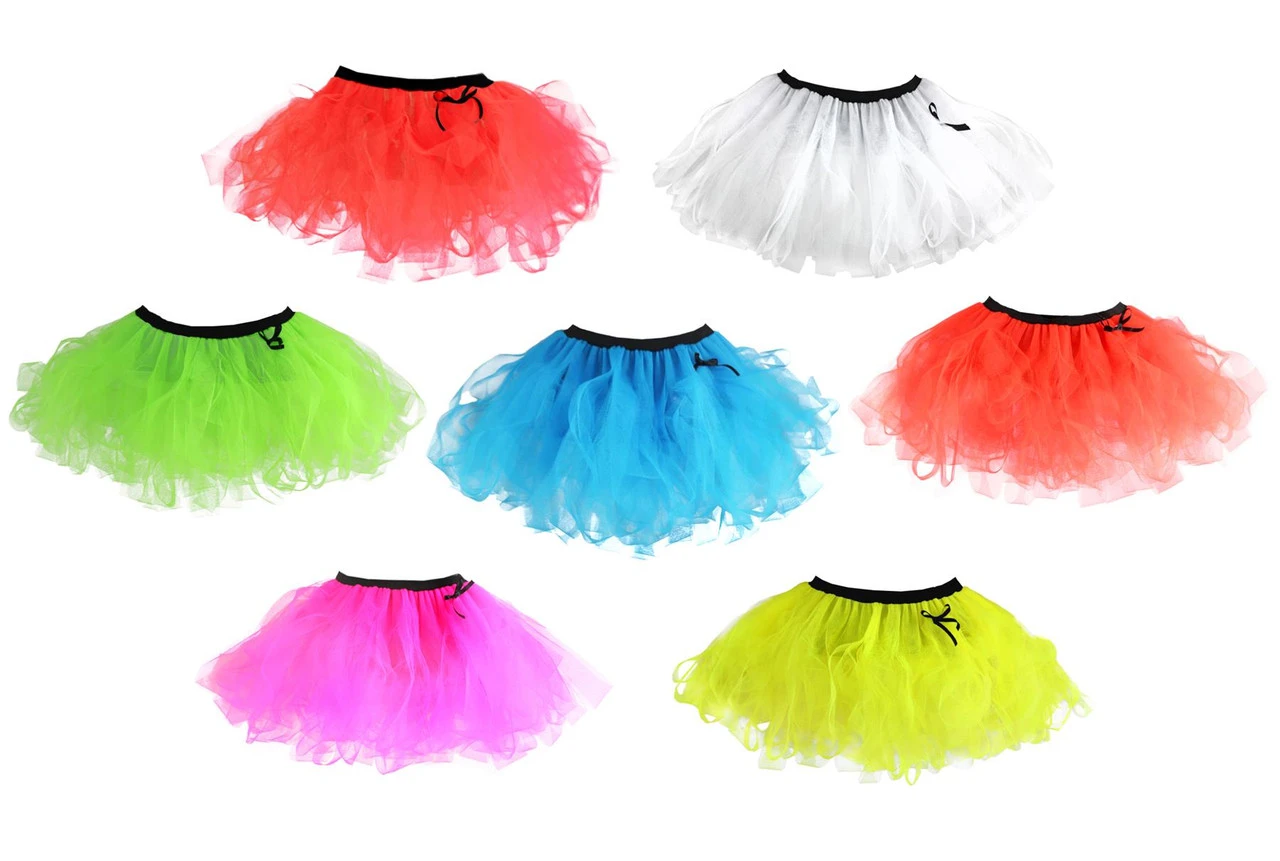 12" Neon Cyber Tutu With Black Waistband Ladies 1990's Rave Tutu Coloured Fancy Dress 1 12" Neon Cyber Tutu With Black Waistband Ladies 1990's Rave Tutu Coloured Fancy Dress