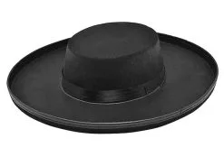 Adults Budget Black Felt Highwayman Bandit Zorro Vendetta Style Fancy Dress Hat