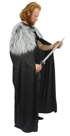 60" Jon Snow Nights Watch Cape With Direwolf Fur Collar Thrones Fancy Dress