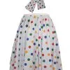 Ladies 22" White & Multi Polka Dot Rock & Roll Skirt & Necktie Fancy Dress