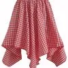 Ladies Red Gingham Country Girl Line Dancing Western Fancy Dress Handkerchief Skirt