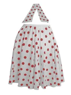 Ladies 22" White & Red Polka Dot Rock & Roll Skirt & Necktie Fancy Dress