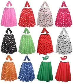 Adults 26" Polka Dot Spot Rockerbilly Rock N Roll Skirt & Neck Scarf 1950s Fancy Dress