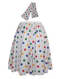 Ladies Multicolored Polka Dot Skirt & Neck Tie Pudsey Spot Children In Need Fancy Dress