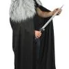 Viking Norse Medieval Celtic 60" Black Long Cape Cloak Grey Wolf Faux Fur Collar Hand Made In The UK