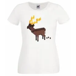 Ladies White Block 8Bit Reindeer Poop Christmas T-Shirt Secret Santa Gift