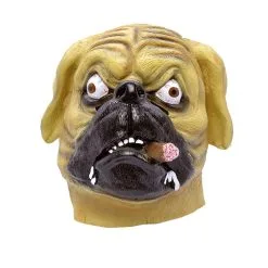Rubber Overhead Bulldog Puppy Dog Mask With Cigar Animal Fancy Dress