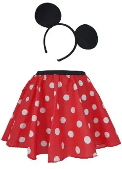 Adults 15" Mini Polka Dot Cartoon Mrs Mouse Skater Skirt & Ears Set Fancy Dress -Halloween Shop api6kk54k 81708.1616175793