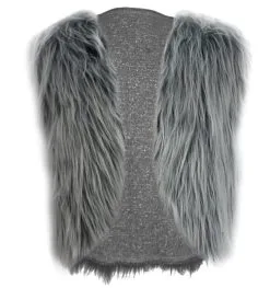 Childs 4-7 Yrs Grey Wolf Animal Faux Fur Waistcoat Arctic Fancy Dress