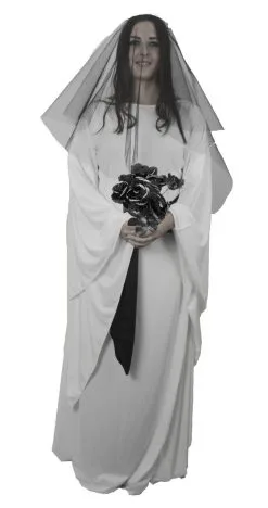 Medieval Ghost Bride Halloween Fancy Dress Long White Dress Black Veil