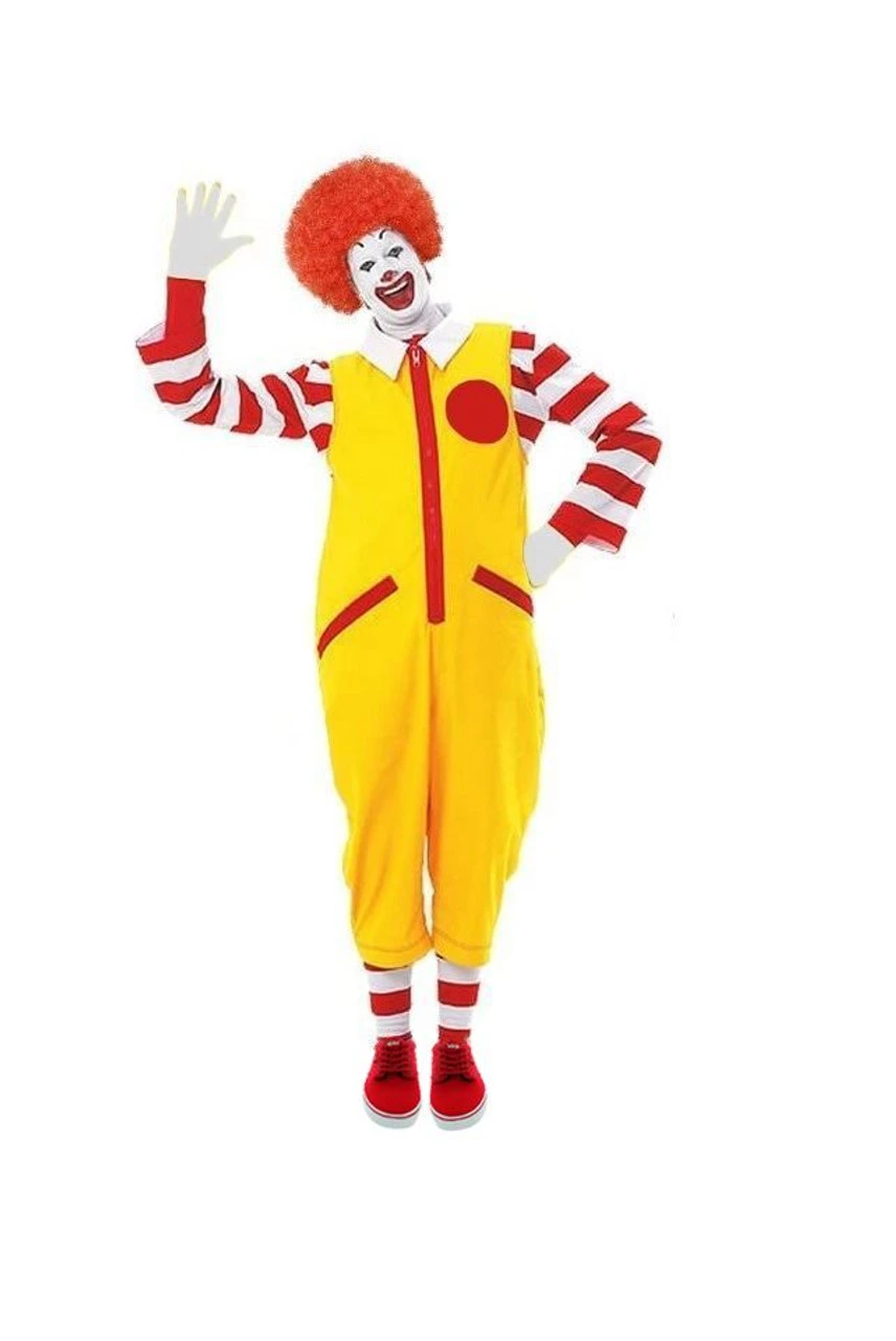 Mens Ronald The Fast Food Clown Red & Yellow Fancy Dress Costume Without Shoes 1 Mens Ronald The Fast Food Clown Red & Yellow Fancy Dress Costume Without Shoes