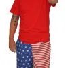 Adults USA Independence Day 4th Of July America Fancy Dress Shorts & Top Hat Set