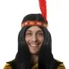 Long Deluxe Native American Male Indian Fancy Dress Wig With Red Feather
