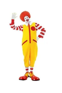 Mens Ronald The Clown Red & Yellow Fancy Dress Costume Jumpsuit & Accessories
