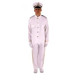 Mens Ship Captain White Naval Standard Size Fancy Dress Costume