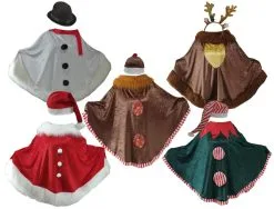 Deluxe Velveteen Festive Christmas Poncho / Shawls With Long Hair Faux Fur 5 Styles