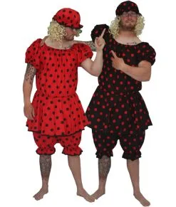 Adults Red Or Black Panto Dame Ugly Sisters Complete Fancy Dress Costume