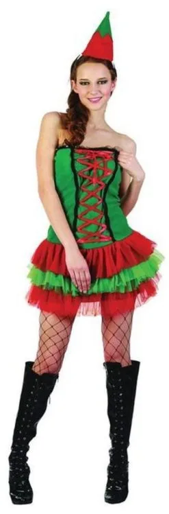 Female Elf Santas Helper Fun Christmas Ladies Fancy Dress Costume UK 10-14