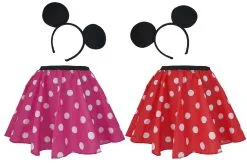 Childs 15" Mini Polka Dot Cartoon Mrs Mouse Skater Skirt & Ears Set Fancy Dress
