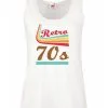 Ladies White Retro 70s Dance Disco Hippy Vintage Printed Vest Top
