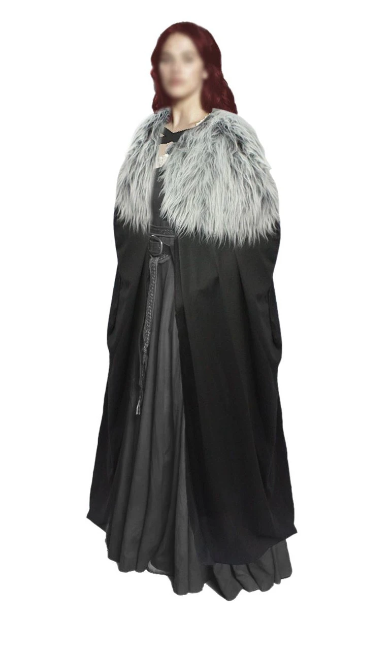Ladies 60" Sansa Stark Cape With Dire Wolf Faux Fur Collar Thrones Cosplay Fancy Dress 1 Ladies 60" Sansa Stark Cape With Dire Wolf Faux Fur Collar Thrones Cosplay Fancy Dress
