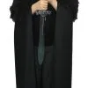 Childs Medieval Cloak Black Watch Viking Cape With Faux Fur Collar Fantasy Fancy Dress [Age 8-12 Years]