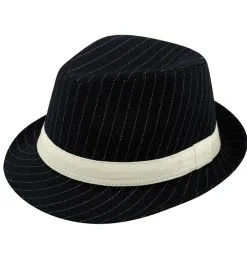 Mens Deluxe Black Pin Stripe Gangster Fancy Dress Trilby Hat Accessory