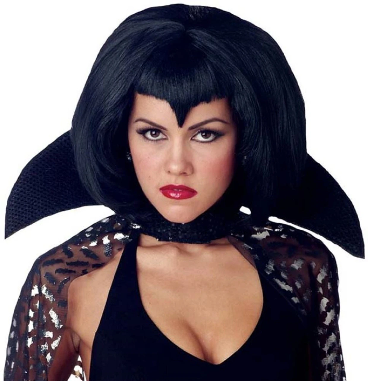 Womens Short Black Halloween Vampirette Style Fancy Dress Wig 1 Womens Short Black Halloween Vampirette Style Fancy Dress Wig